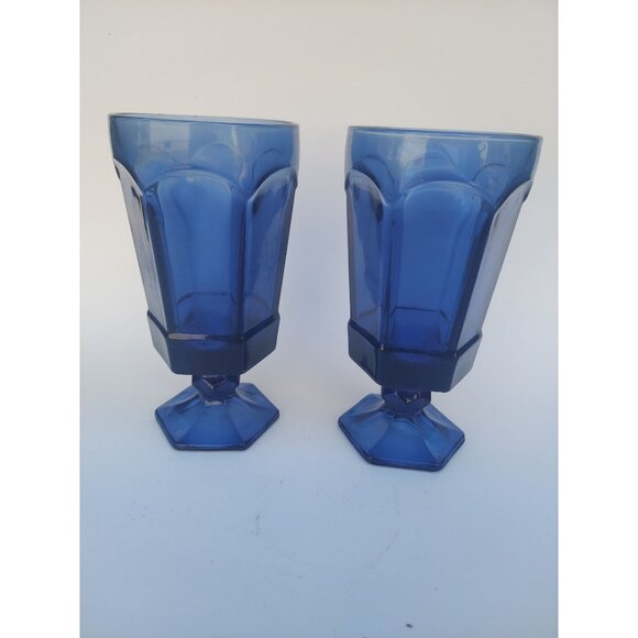 2 Vintage Fostoria Cobalt Iced Tea Goblets - Picture 1 of 2